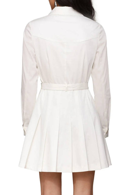 Belted Cotton Blend Pleated Dress