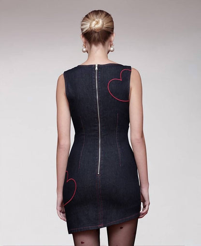 Heart Embroidered Ruched Mini Dress