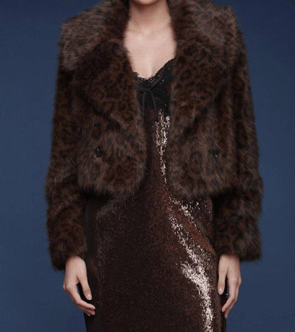 Leopard Faux Fur Cropped Coat