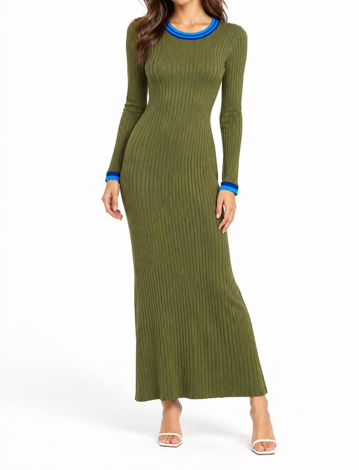 Long Sleeved Ribbed Knit Maxi Dress