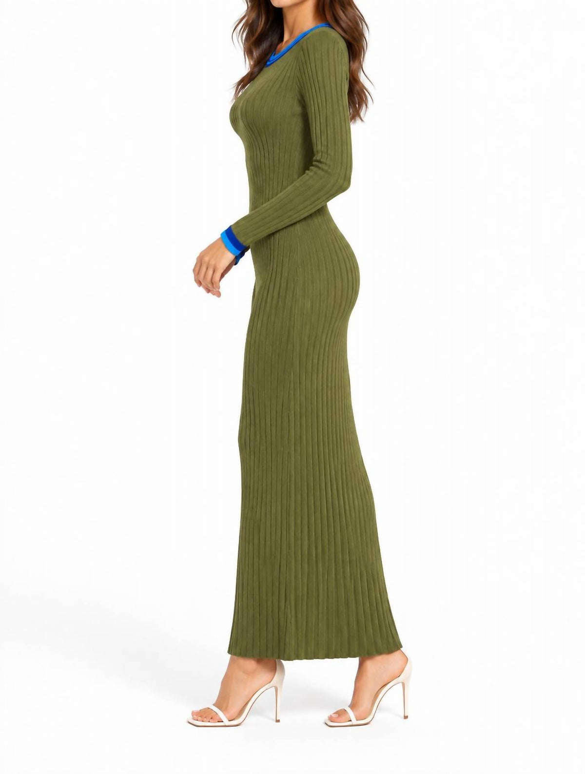 Long Sleeved Ribbed Knit Maxi Dress