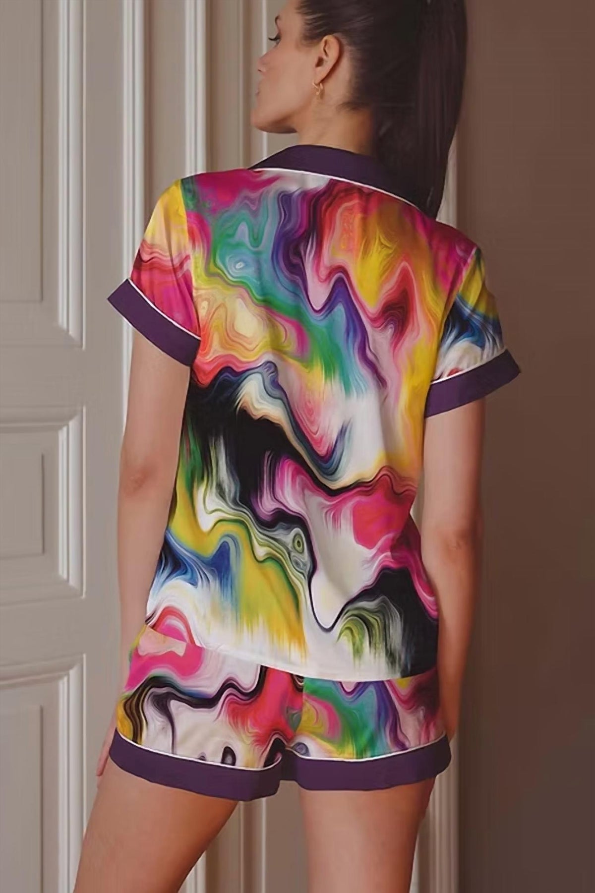 MARBLED TECHNICOLOR PRINT SHORT PAJAMA