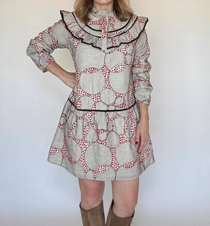 Contrast Piping Ruffled Mini Dress