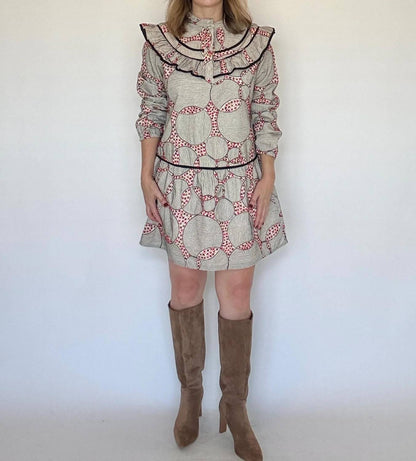 Contrast Piping Ruffled Mini Dress