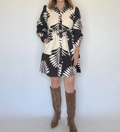 Linen Blend Shirt Mini Dress