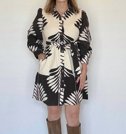 Linen Blend Shirt Mini Dress