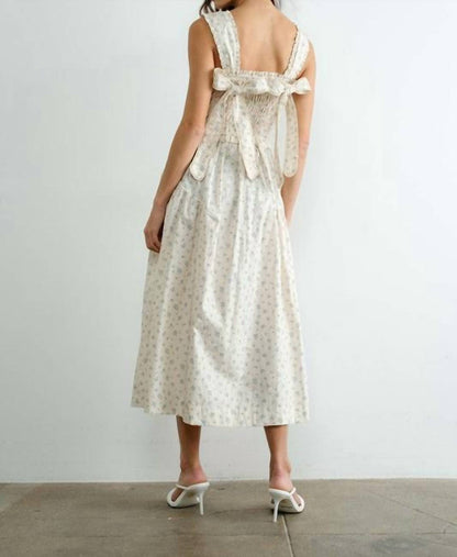 Margot Retro Bow Tie Back Smocked Midi Dress