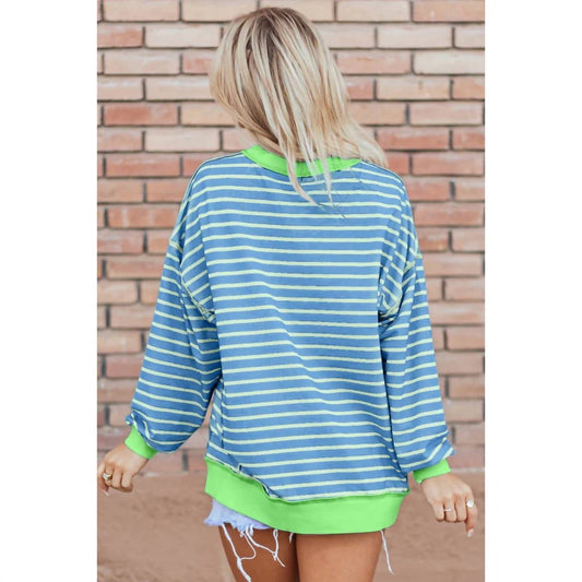 Stripe Contrast Trim High Low Pullover Tunic Sweatshirt