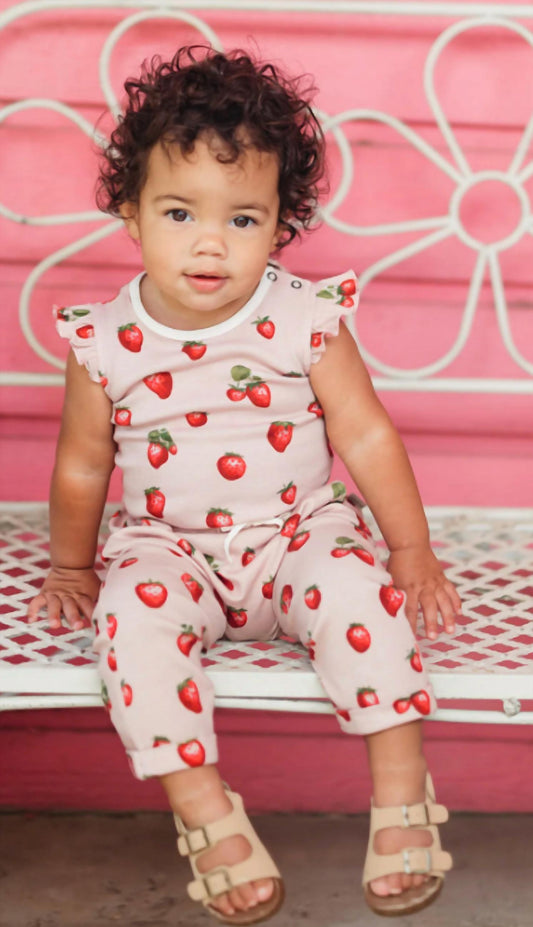 Kid's Strawberry Organic Cotton Ruffle One Piece