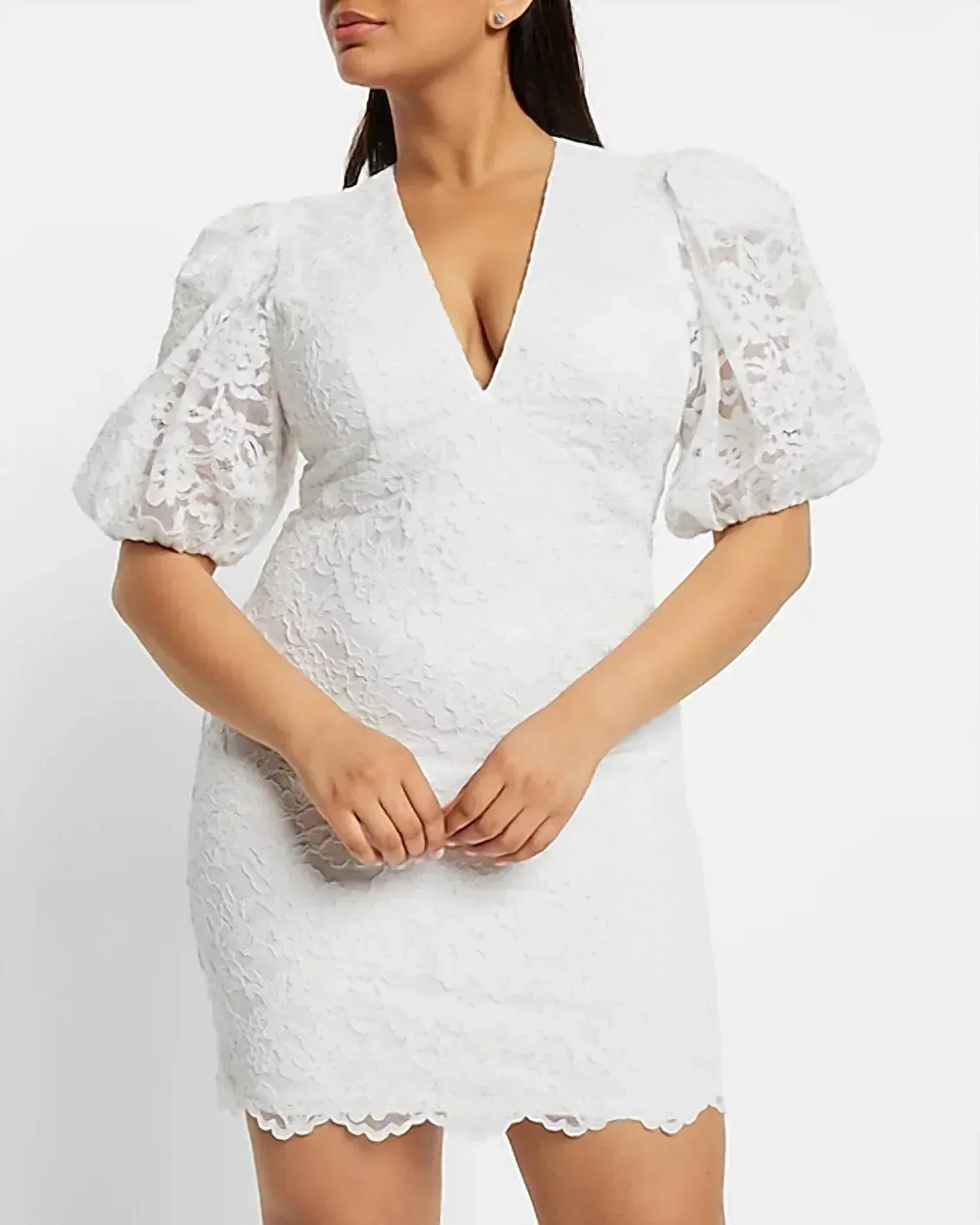 Express - Bridal Lace Puff Sleeve Mini Dress - Rack Hunt