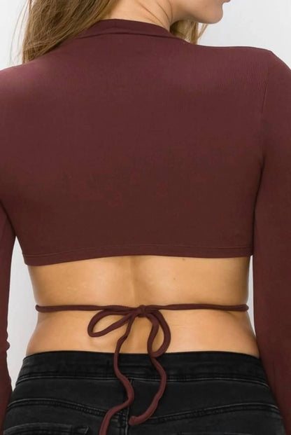 Cassidy Long Sleeve Mid Tie Up Crop Top