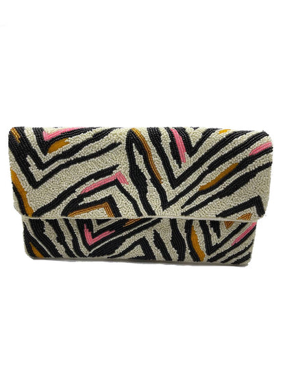 Women's Zebra Print Beaded Clutch Bag