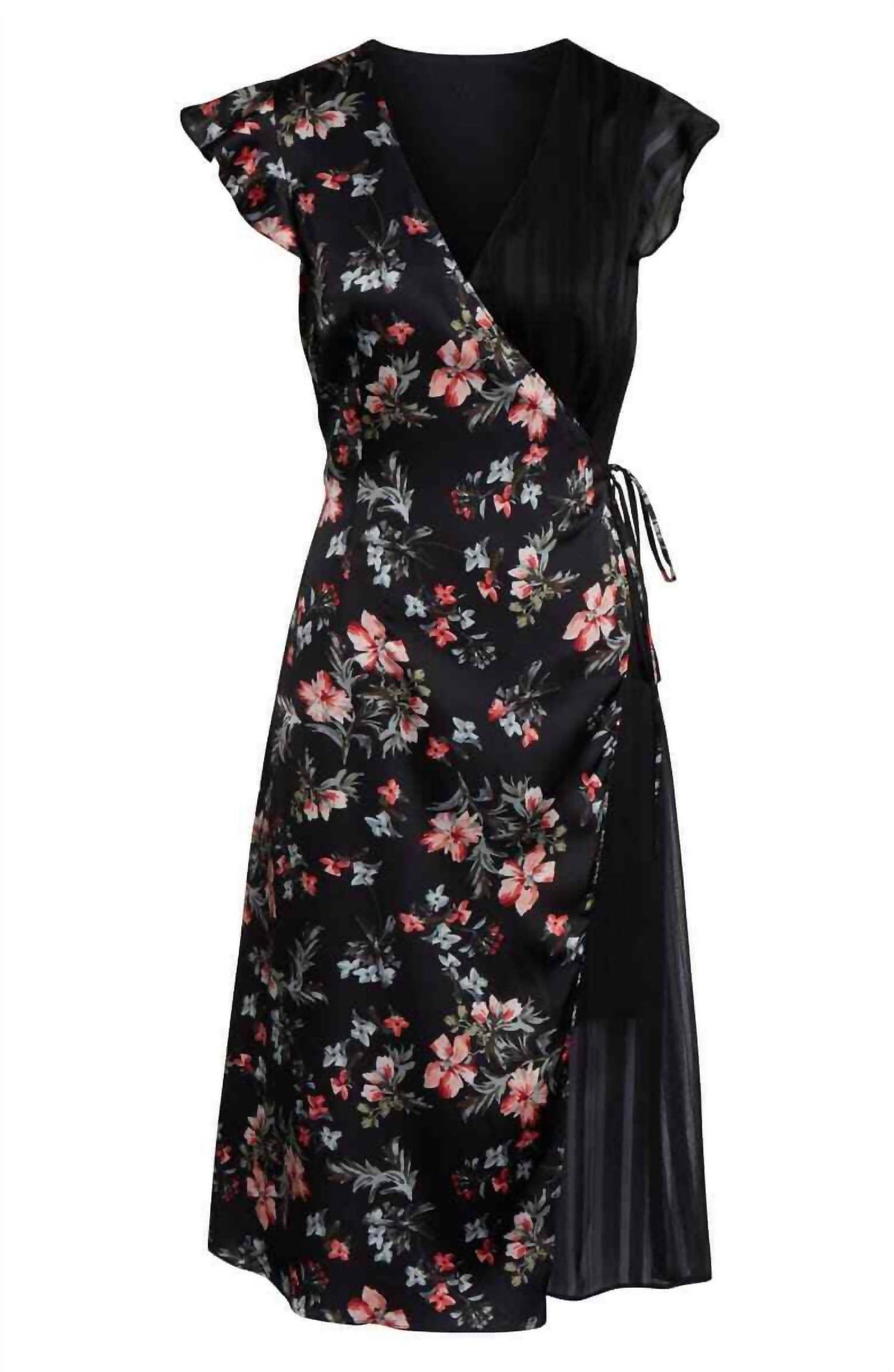 Avec Les Filles - Cosmo Flower Satin Chiffon Wrap Dress - Rack Hunt