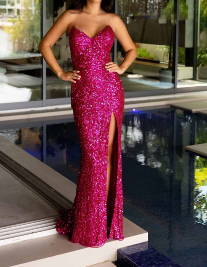 Fully Sequined Strapless Prom Dress