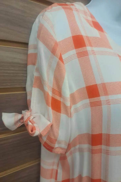 Moci - Women's Tied Short Sleeve Plaid Linen Blouse - Rack Hunt