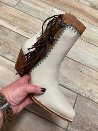 ARider - Women's Fringe Denim Boots With Conchos - Rack Hunt