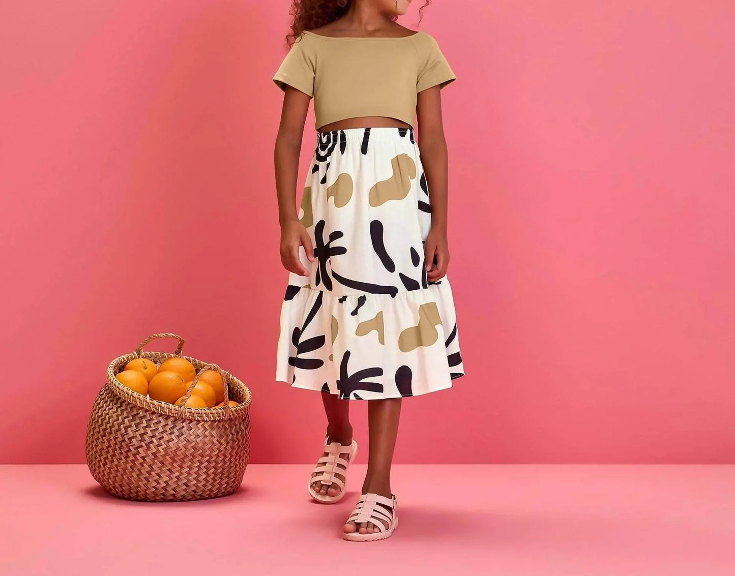 Nanai - Girl's Chic Boxy Tee & Printed Skirt Set - Rack Hunt