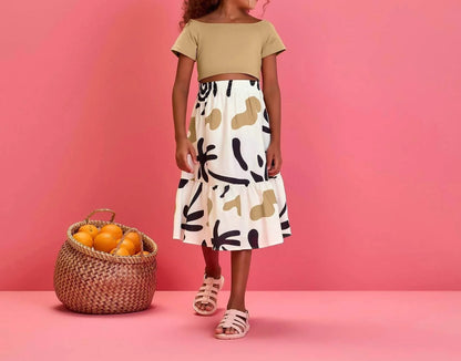Nanai - Girl's Chic Boxy Tee & Printed Skirt Set - Rack Hunt
