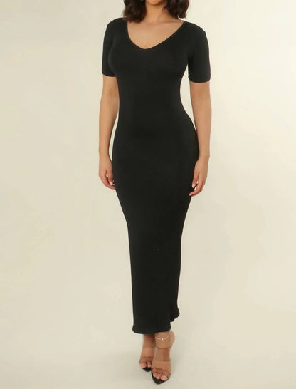 Untitled in Motion - V-neck Bodycon Ribbed Dress - Rack Hunt