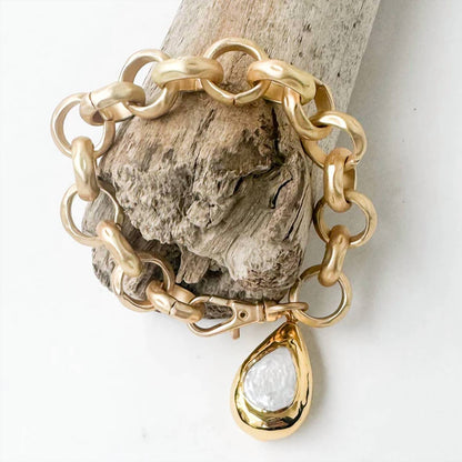 Women's Jumbo Hammered Rolo Pearl Bracelet