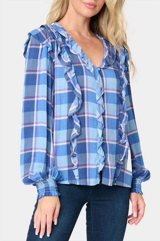 Gibsonlook - Plaid Ruffle Detail Long Sleeve Shirt - Rack Hunt