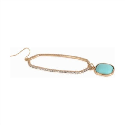 Women's Pave Hexagon Drop Earrings With Turquoise Stone Charm