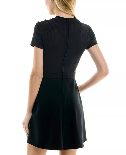 Short-sleeve Button-trim Mini Dress With Button