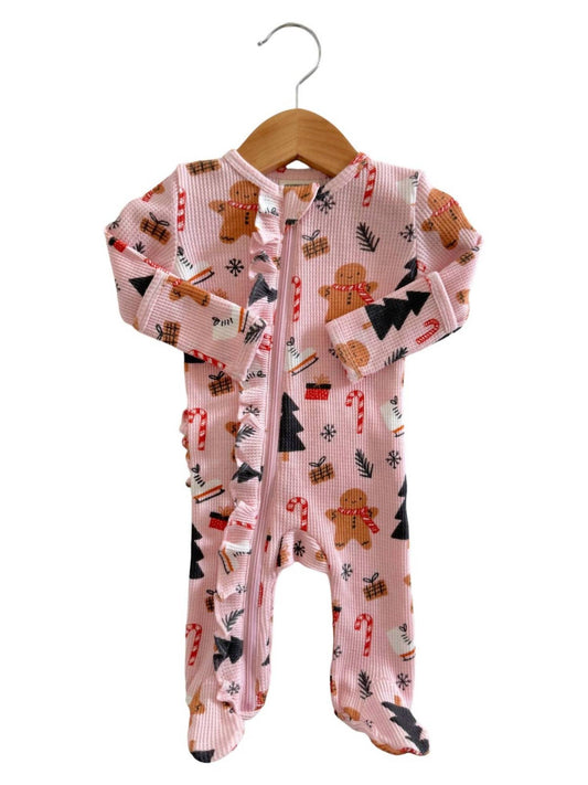 Kids Gingerbread Wonderland Zip Footie