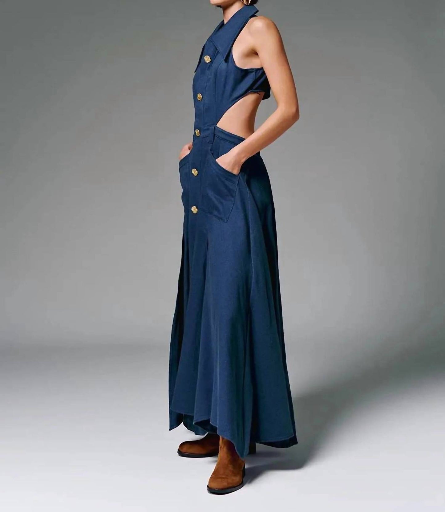 Cotton Cutout Sleeveless Maxi Dress