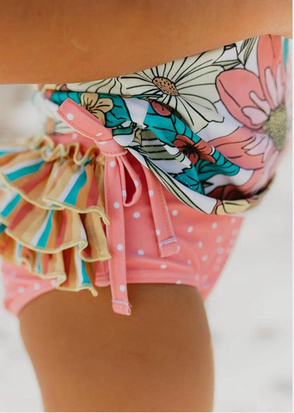 Kid's Tropical Rash Guard Ruffle Swimsuit