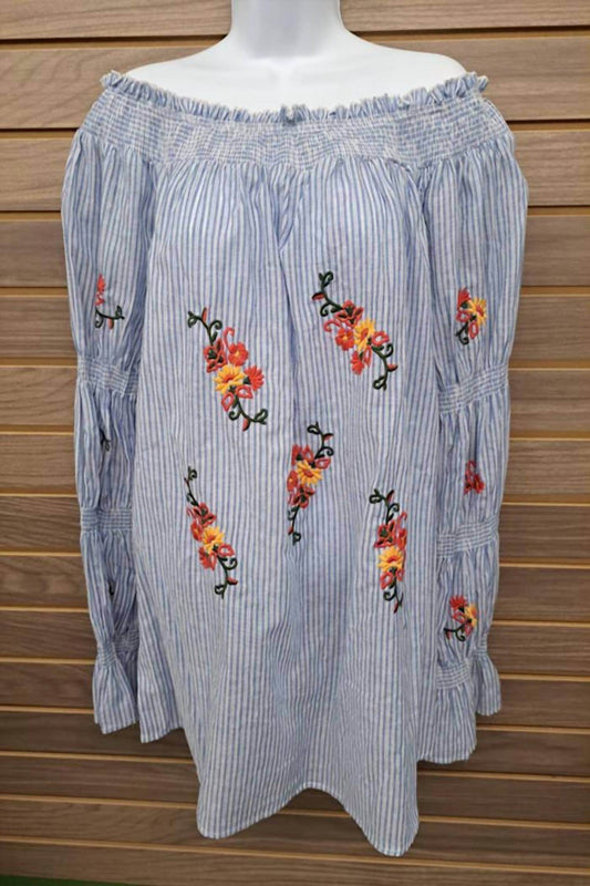 Angela Plus - Women's Off Shoulder Elastic Neck/arms Embroidered - Rack Hunt -