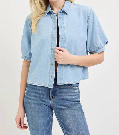 Denim Puff Top