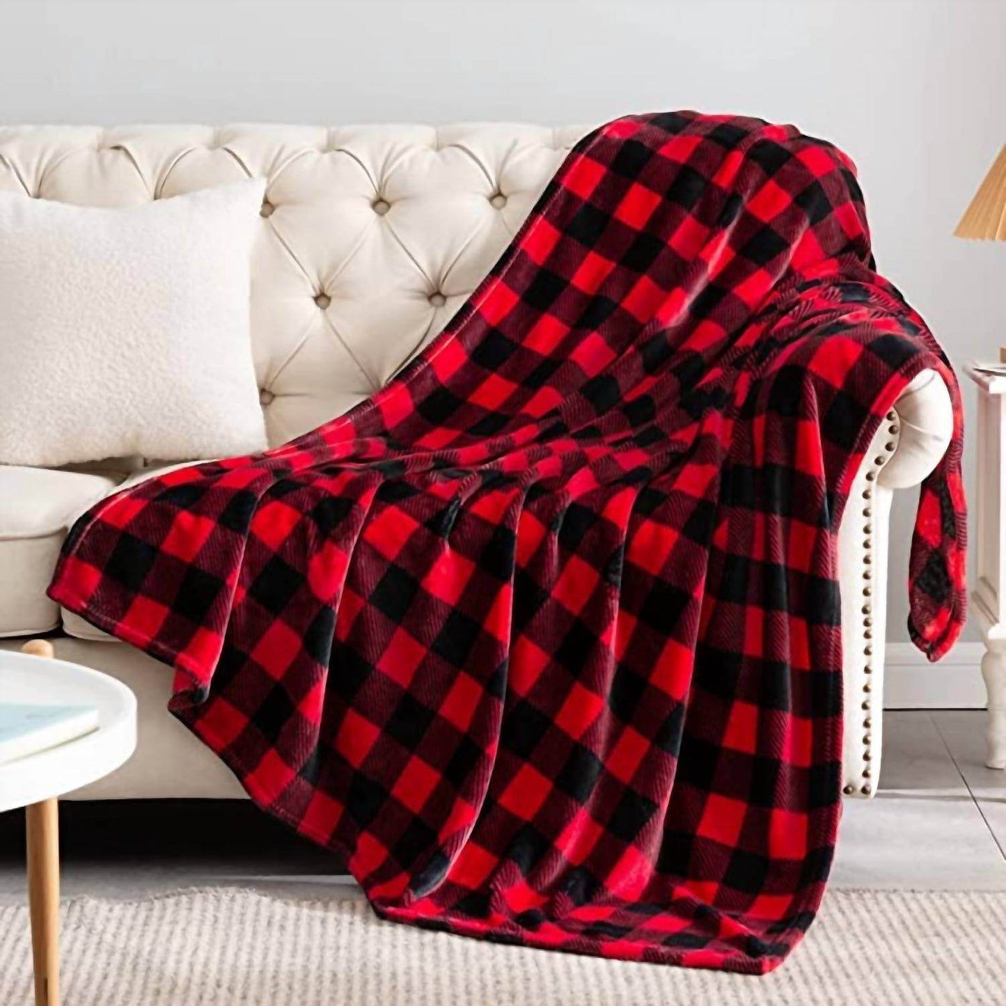 Pavilia - Buffalo Check Plaid Plush Fleece Blanket Throw - Rack Hunt -