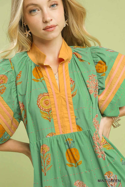 Printed Scalloped Mini Dress