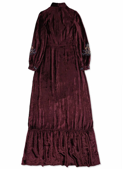 Velour Embroidered Maxi Dress