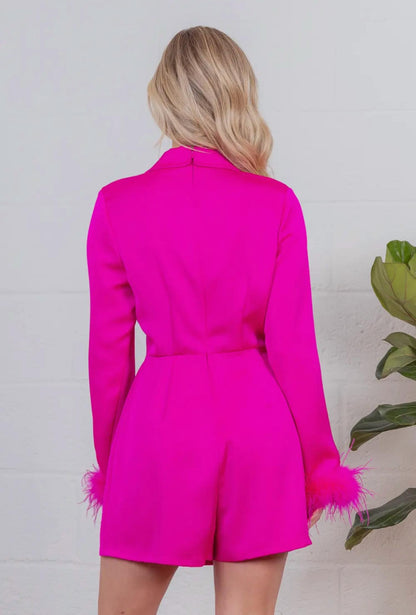 The Luxe Feather Cuff Satin Romper