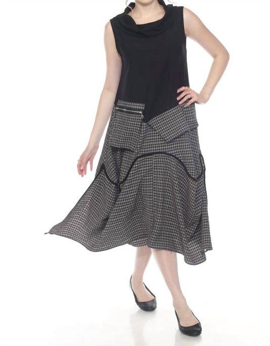 Sleeveless Cowl Neck Plaid Midi Dress