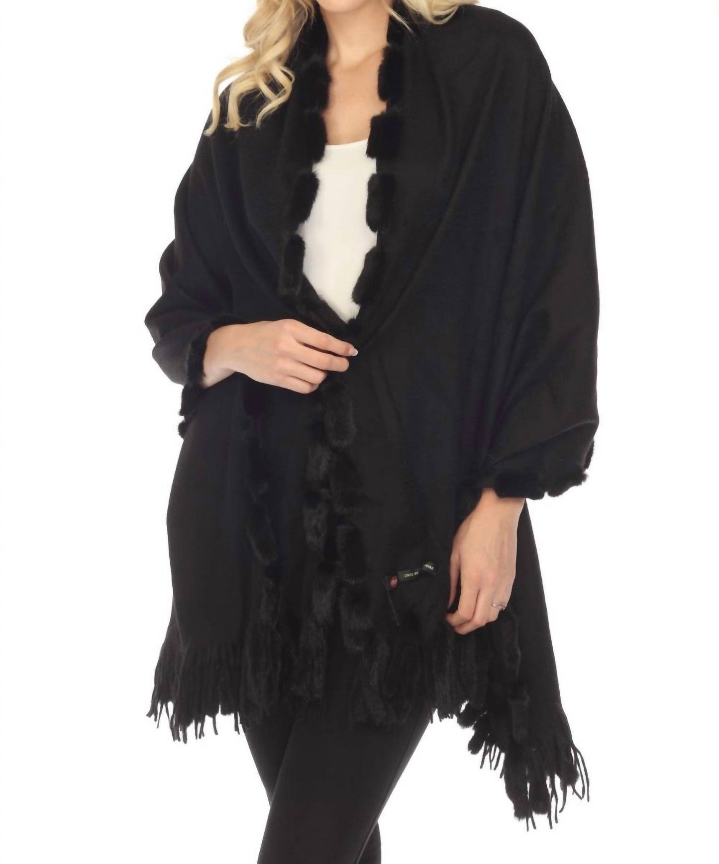 Mink Trim And Fringe Wrap Shawl