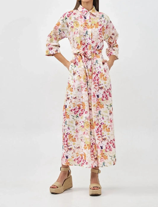 Camellia - Floral Print Linen Maxi Dress - Rack Hunt