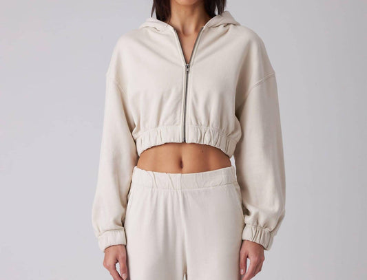 Talentless Women's Zip Crop Sweatshirt in Bone