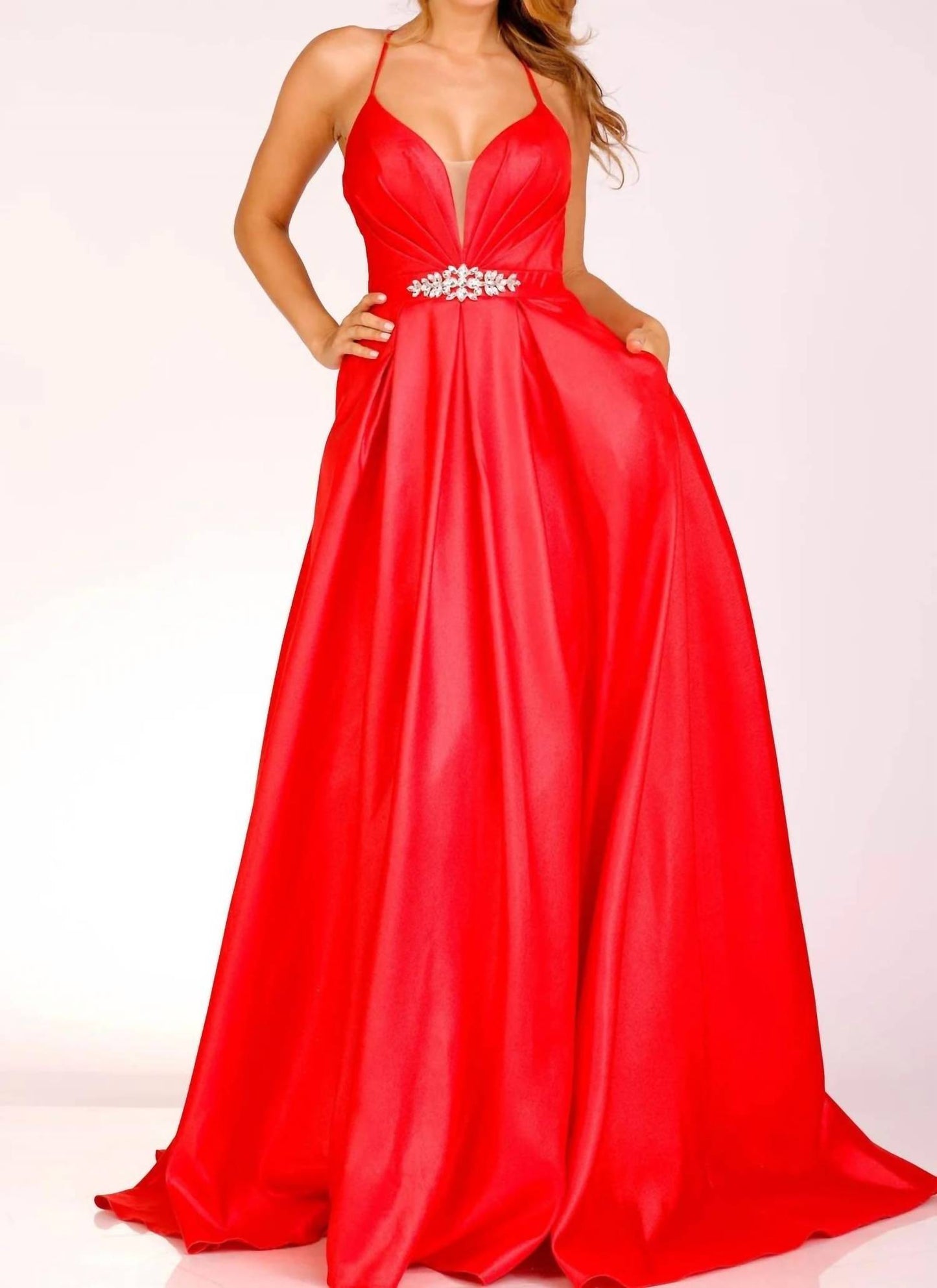 Radiant Plunging Neck A-line Evening Dress