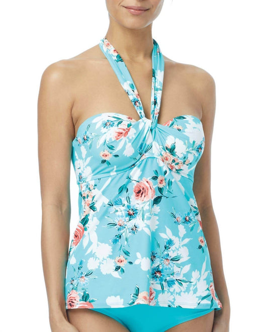 Coco Reef - Cliff Rose Larimar D-cup Underwire Convertible Five-way Tankini Top - Rack Hunt -