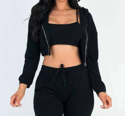 Cropped Cami With Zip-up Hoodie And Joggers Set