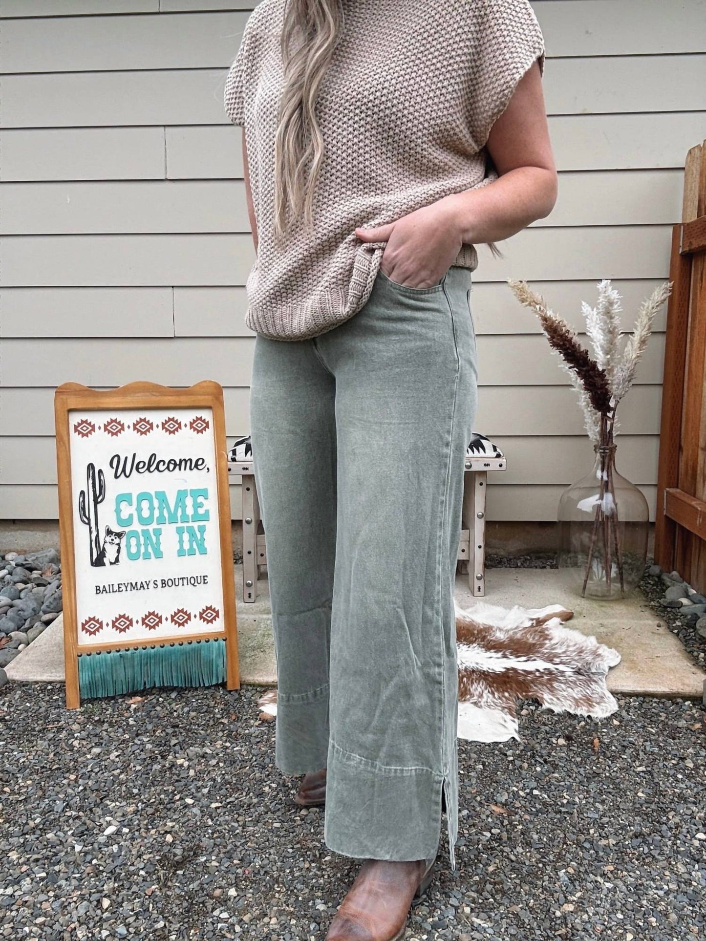 Wide Leg Twill Jeans