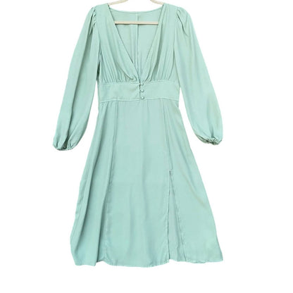Front Slit And Buttons Midi Dress