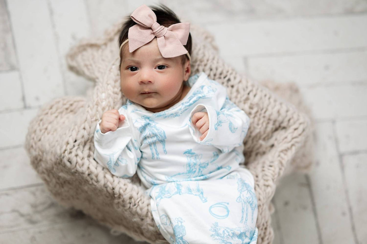 Infant's Cowboy Baby Gown And Hat Set