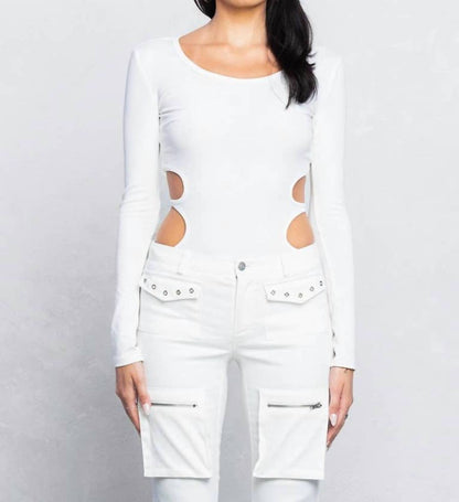 Cut Out Back Side Long Sleeves Bodysuit
