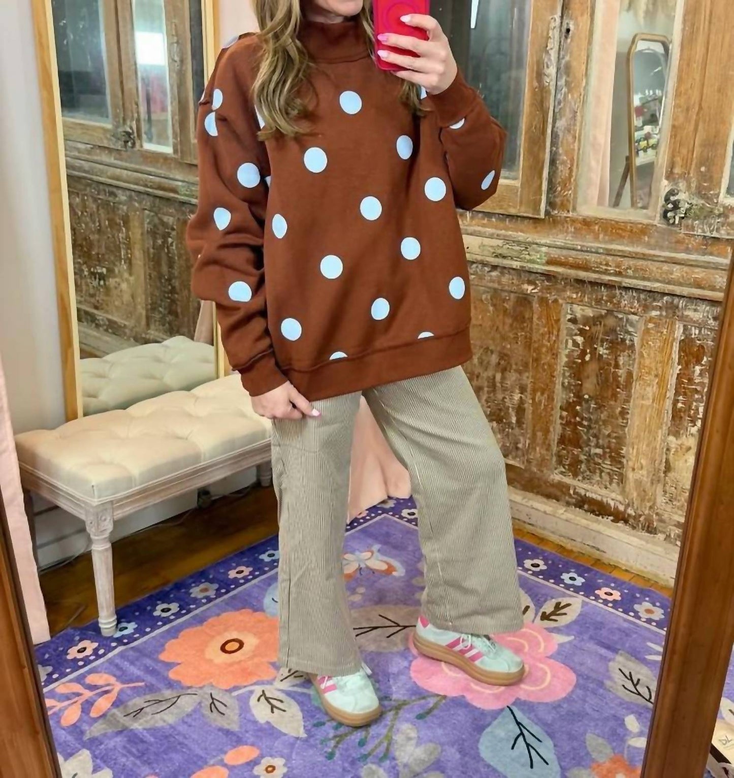 Good Day Polka Dot Reversible Mock Neck Sweatshirt