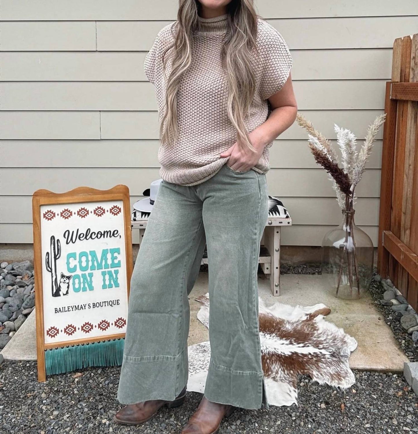 Wide Leg Twill Jeans
