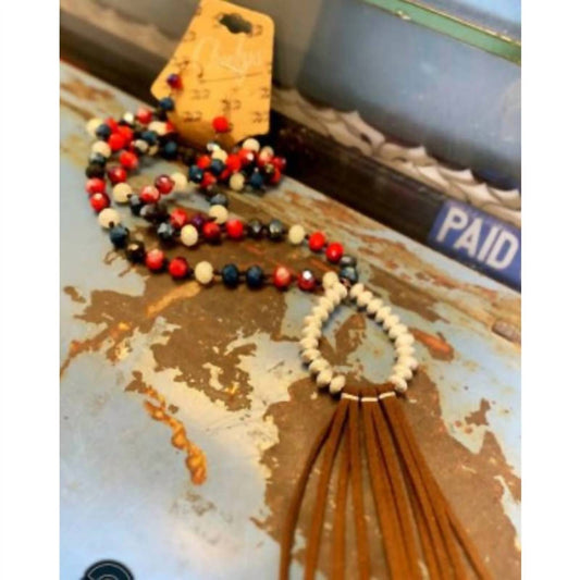 Women's Beads With Leather Fringe Necklace & Earrings